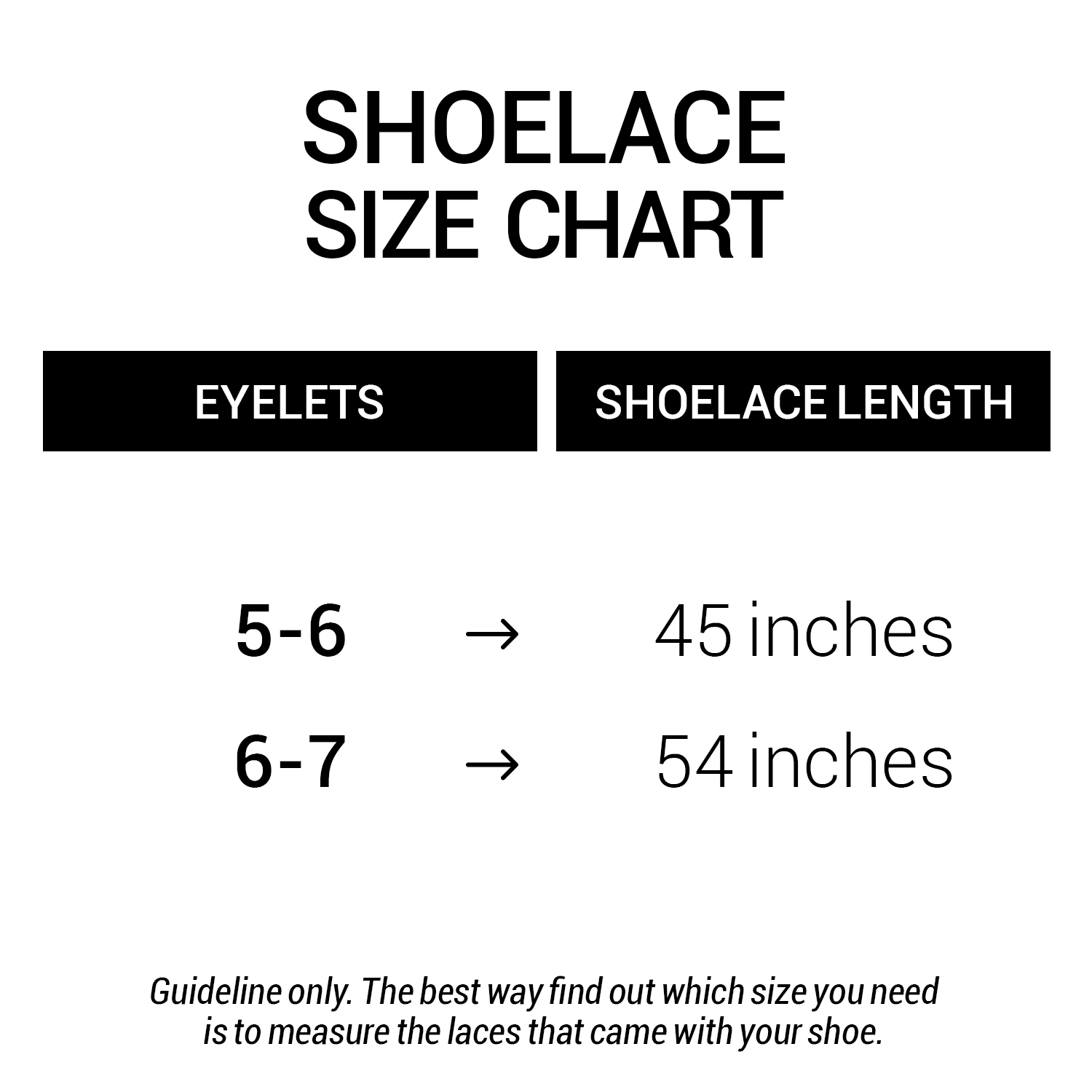 Skate Laces Size Chart