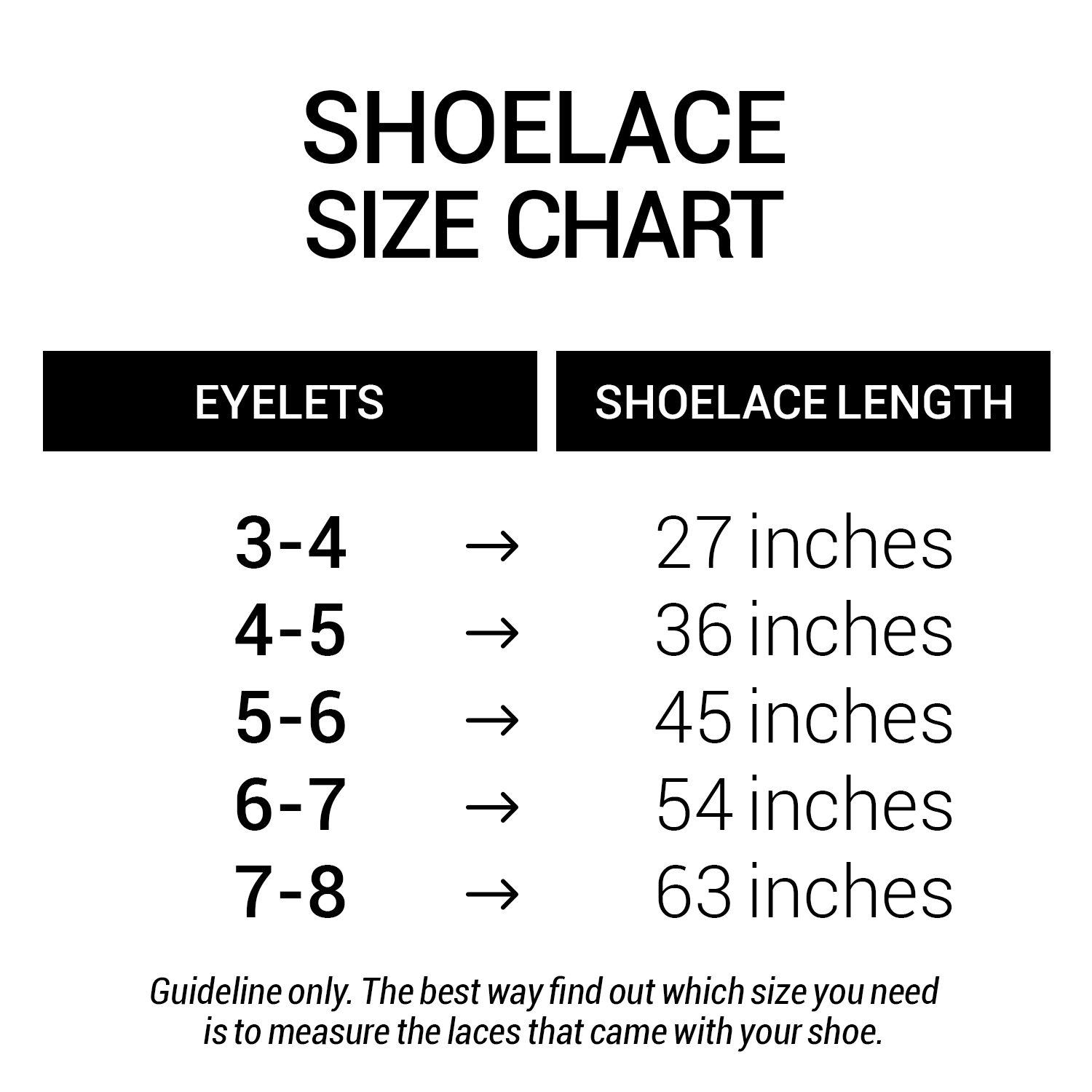Eyelet Size Chart